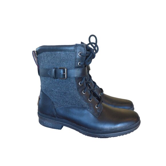 UGG Kesey Waterproof Leather Winter Moto Combat Ankle Boots Womens Size 7.5 Gorp - Picture 2 of 9